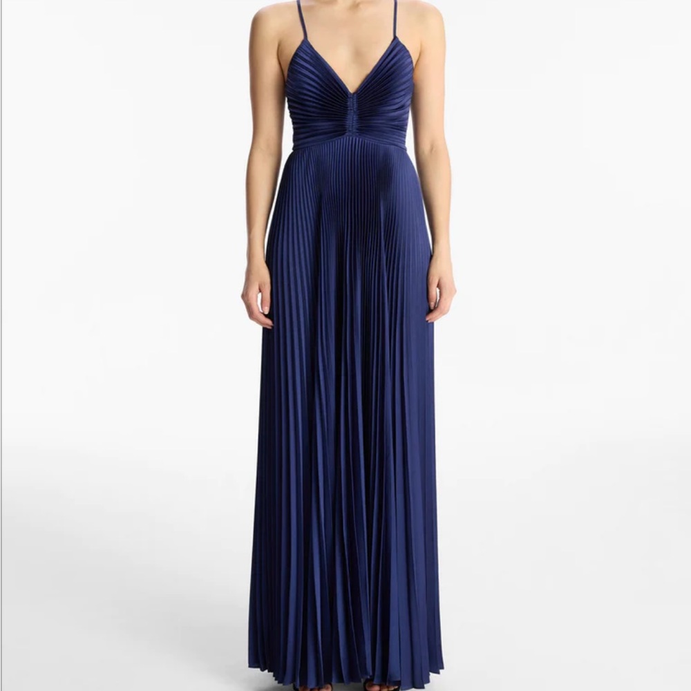 A.L.C. Aries Satin Pleated Dress In Riviera